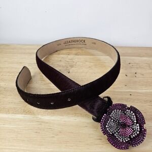 Leatherock San Diego Belt M 34 Magenta Leather Floral Buckle Western Boho #4363